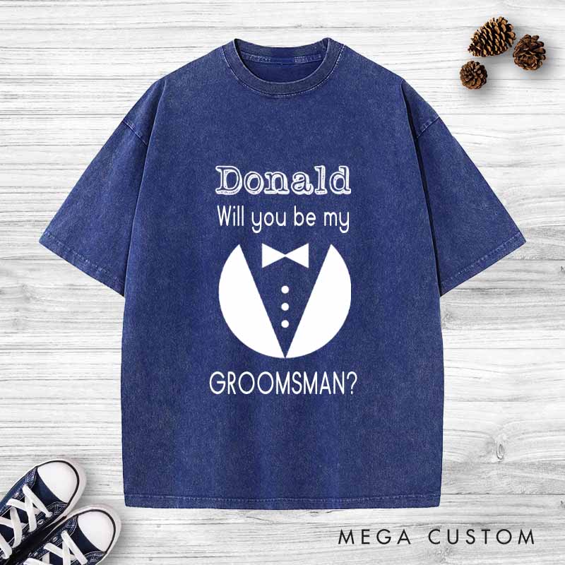 Personalized Groom Invitation Washed T-Shirt Groomsmen Bachelor Party Favors Shirt Best Man Proposal Tees Retro y2k Washed T-Shirt