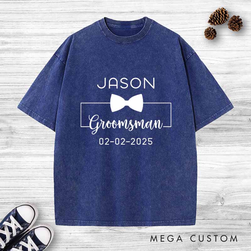 Personalized Groomsman Bachelor Party Washed T-Shirt Groom Wedding Party T-Shirt for Men Retro y2k Washed T-Shirt for Best Man