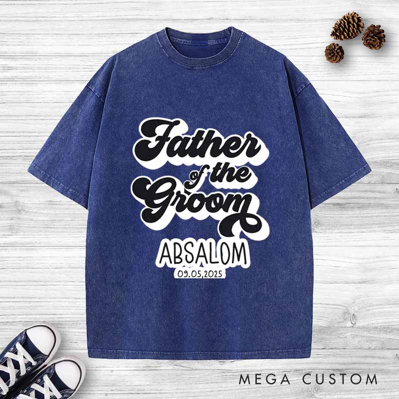 Personalized Father of the Groom Washed T-Shirt Groom Dad Bachelor T-Shirt Vintage Best Man y2k Washed Tees for Men