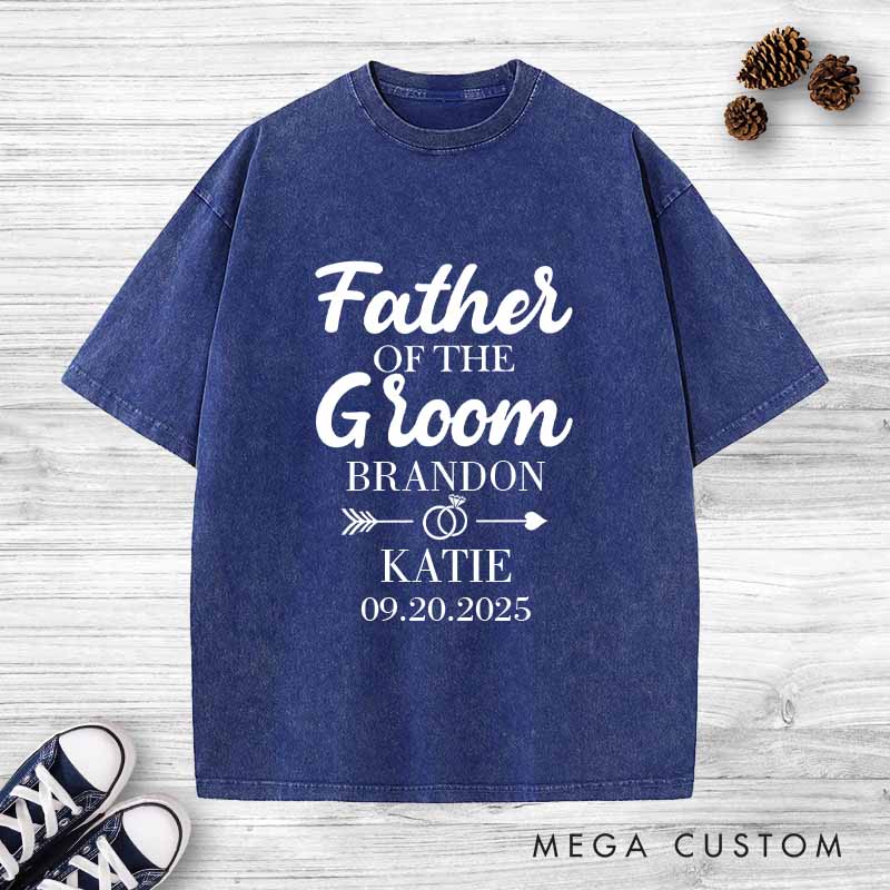 Personalized Father of the Groom Washed T-Shirt Groom Dad Wedding Shirt Vintage Groom Father Bachelor Party Shirts Retro FOB Washed Tees