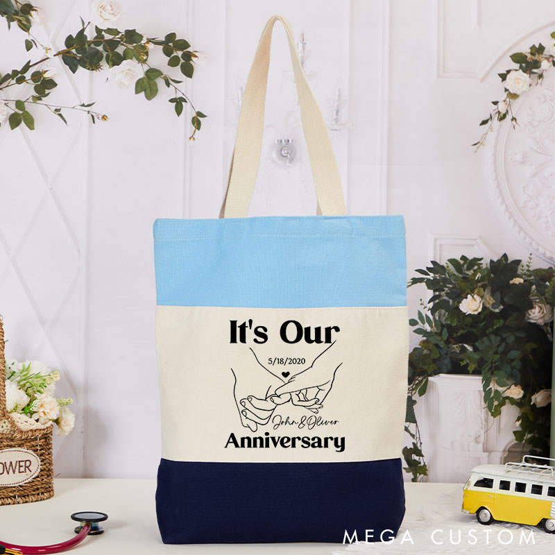 Personalized Couple Anniversary Tote Bag for Boyfriend Girlfriend Named Canvas Tote Bag for Her Him