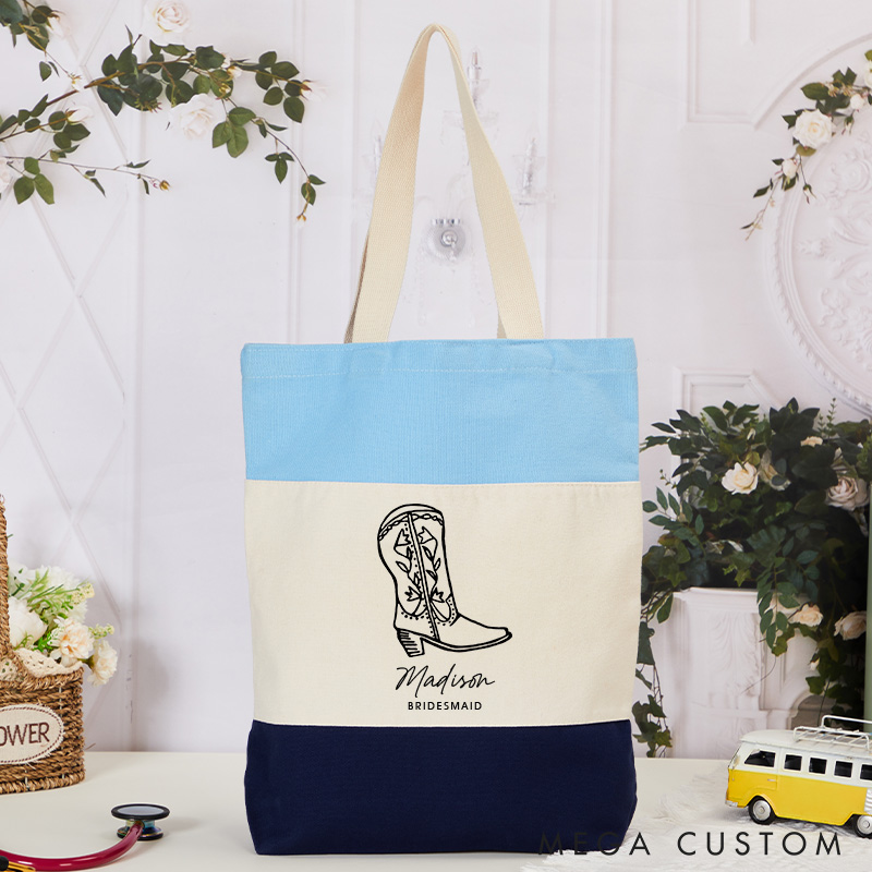 Personalized Bridesmaid Cowgirl Boots Tote Bags Nashville Bachelorette Bag for Bride
