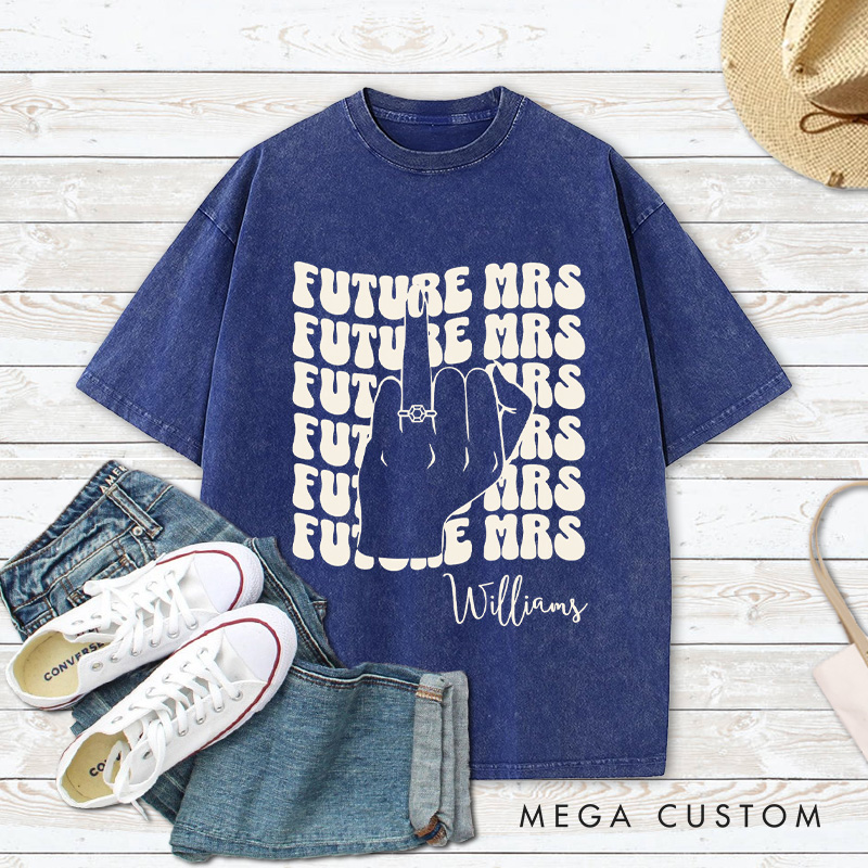 Personalized in My Engagement Era Washed T-Shirt for Fiancee