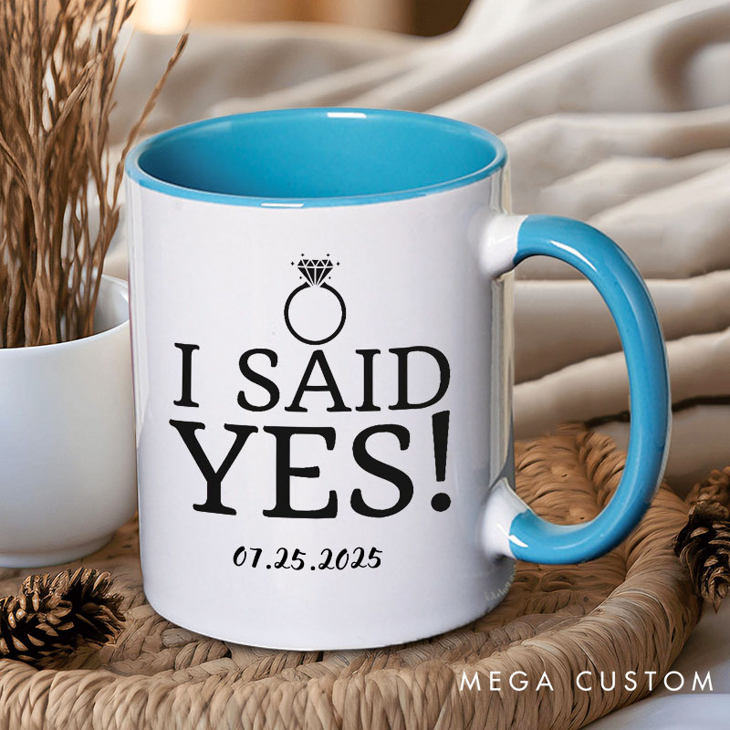 Personalized I Asked and I Said Yes Two Tone Color Mugs for Engagement Couple