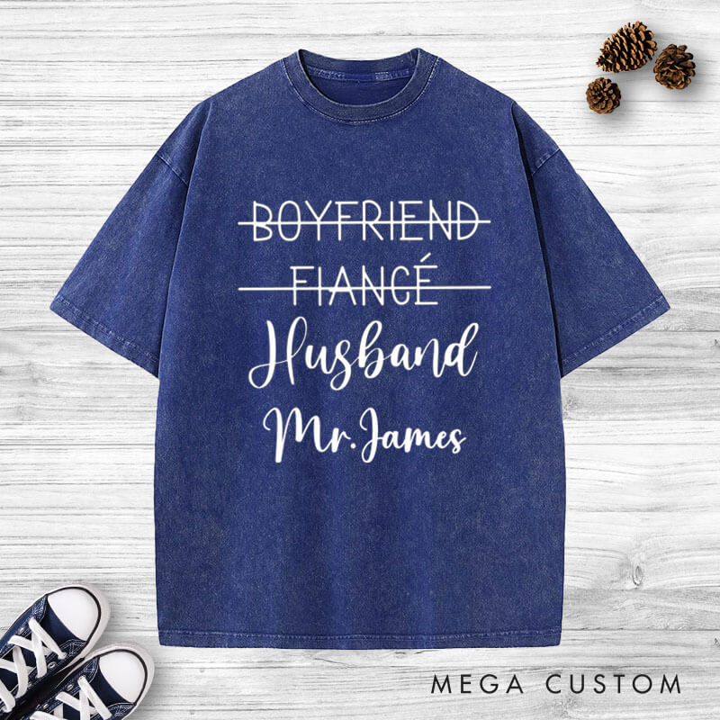 Personalized Playful Relationship Upgrade Husband and Wife Newlyweds Wedding Couple Washed T-Shirt