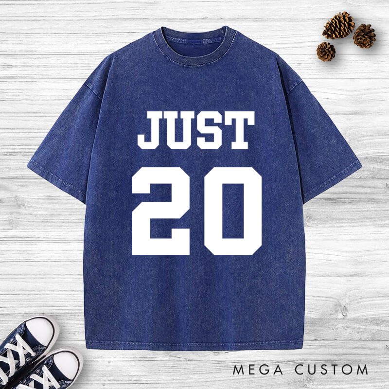 Personalized Bold Sports-Inspired Just Married Matching Wedding Couple Washed T-Shirt