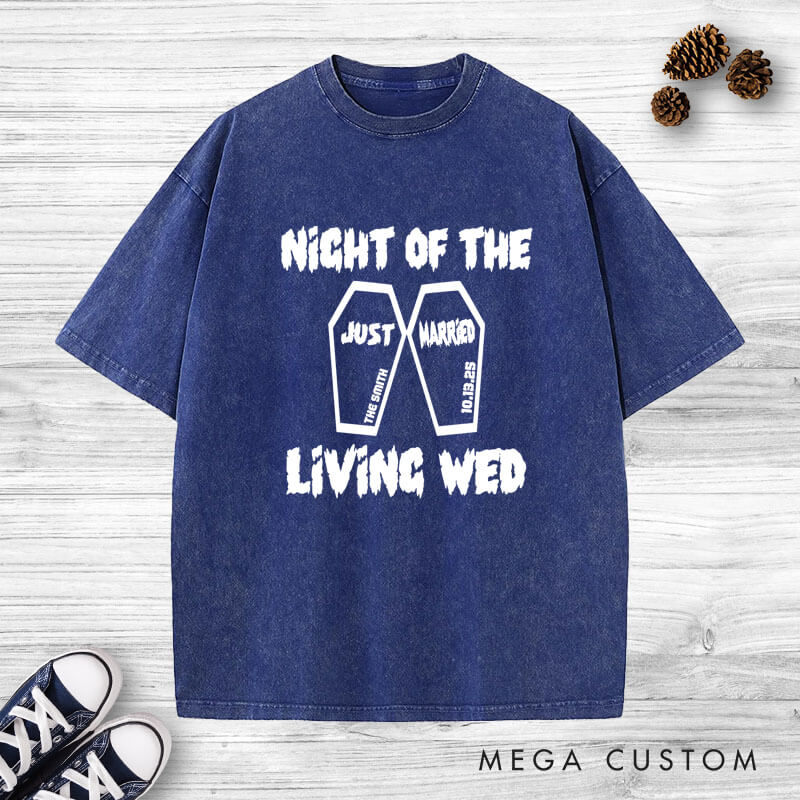 Personalized Spooky Night of the Living Wed Just Married Wedding Couple Washed T-Shirt