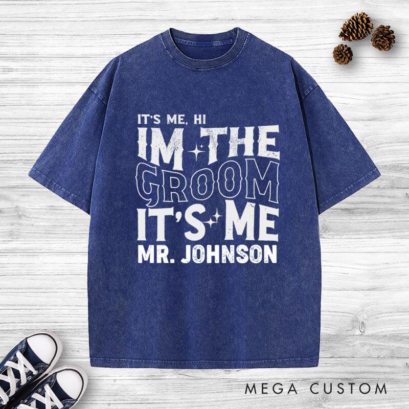 Personalized Modern Vintage It's Me Bride and Groom Matching Wedding Couple Washed T-Shirt
