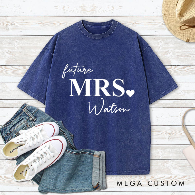 Personalized Elegant Future Mrs with Heart Fiancee Engagement Fiancée Washed T-Shirt