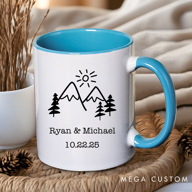 Personalized Minimalist Mountain Adventure Couple Mugs Couple Coffee Mug for Wife Husband Anniversary Ceramic Coffee Cup for Couple
