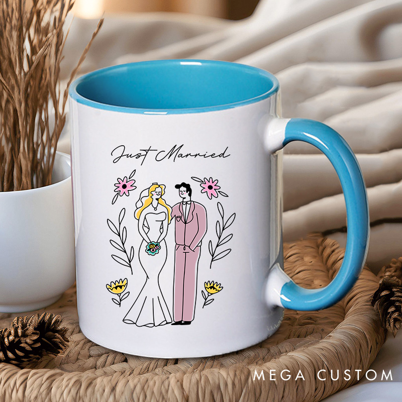 Personalized Just Married Wedding Mugs Couple Bride Groom Coffee Mug for Couple Husband Wife Ceramic Coffee Cup for Him Her