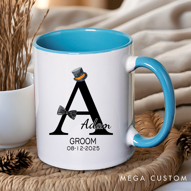 Personalized Groom & Best Man Initial Mug Wedding Party Favors Coffee Mug for Men Bachelor Party Ceramic Cup for Groomsman
