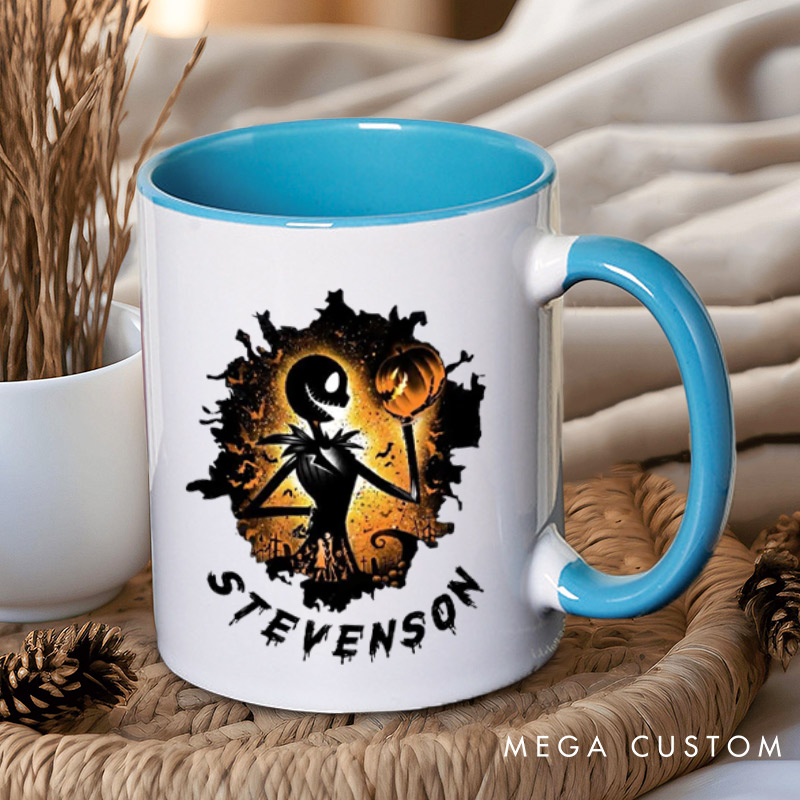 Personalized Halloween Couple Silhouette Design with Spooky Art Style Couple Mugs 