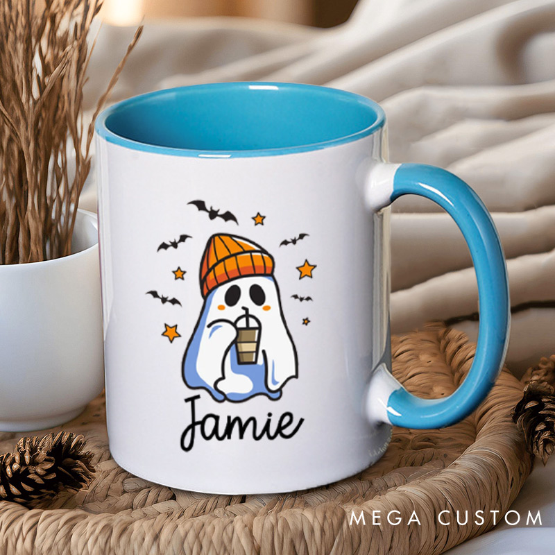Personalized Cozy Ghost Couple with Coffee Halloween Couple Mugs 