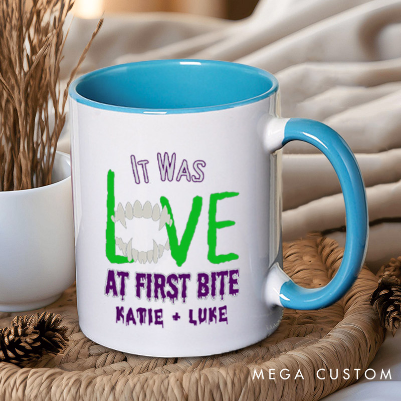 Personalized Love at First Bite & Fangs for the Memories Halloween Couple Mugs