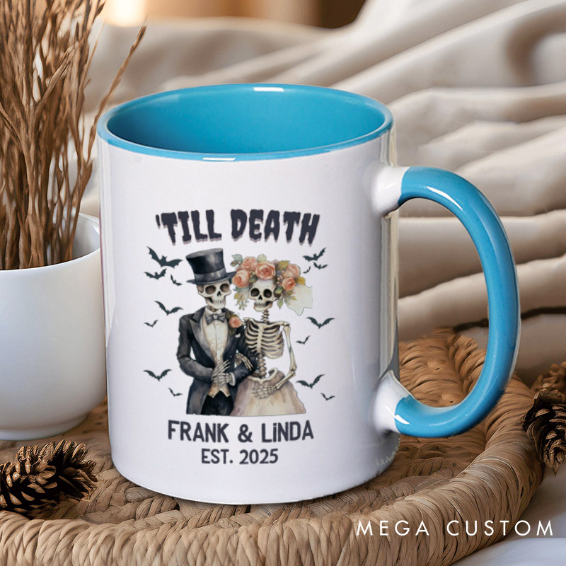 Personalized Till Death Do Us Part Skeleton Couple Halloween Couple Mugs