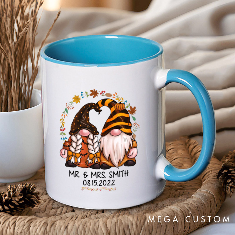 Personalized Mr and Mrs Autumn Gnome Couple Halloween Couple Mugs