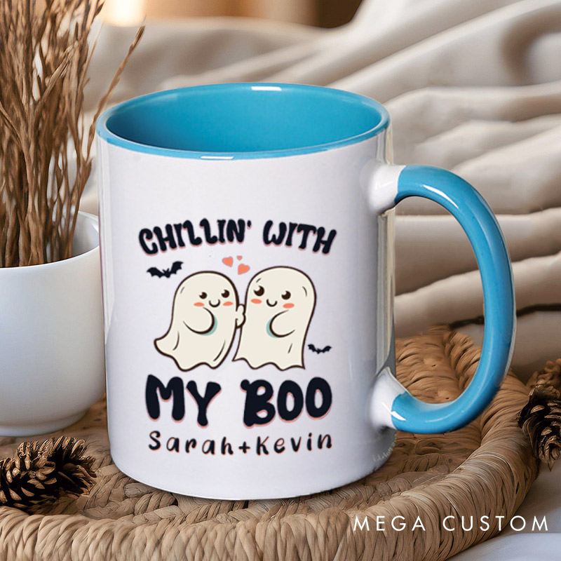 Personalized Chillin' with My Boo Ghost Couple Halloween Couple Mugs