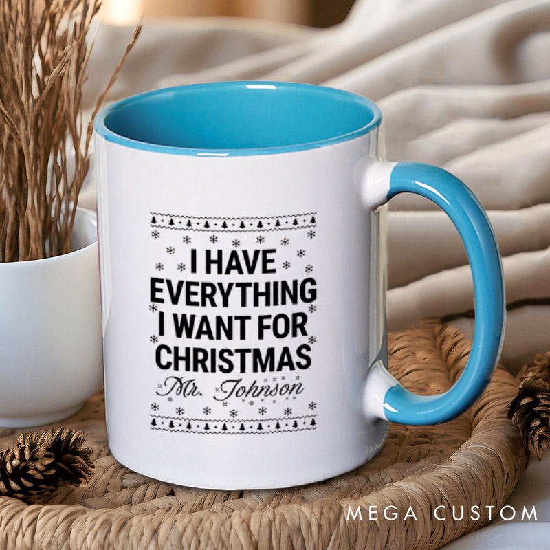 Personalized Playful Everything I Want for Christmas Matching Couple Mugs