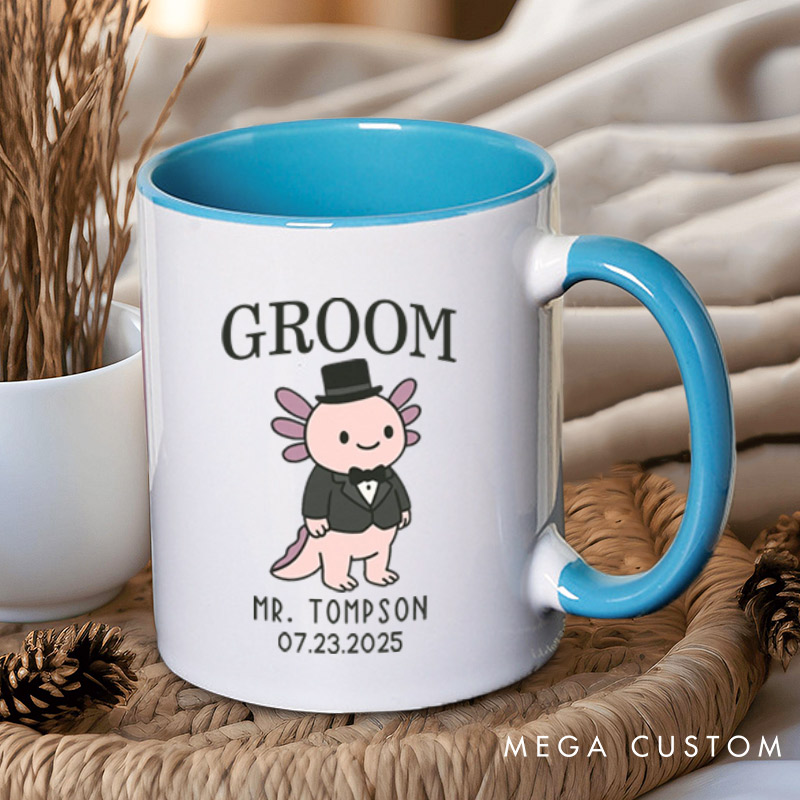 Personalized Cute Bride and Groom Axolotl Wedding Couple Mugs