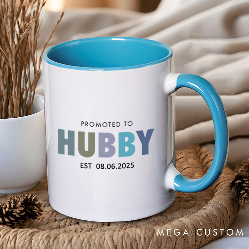 Personalized Playful Promoted to Hubby and Wifey Matching Wedding Couple Mugs