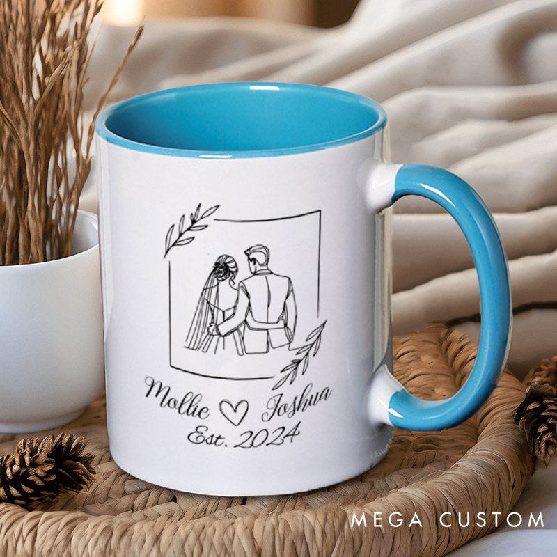Personalized Romantic Wedding Couple Line Art Newlyweds Mugs