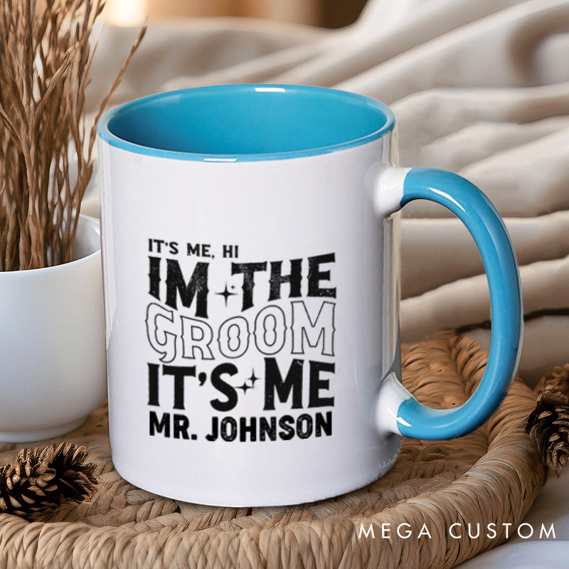 Personalized Modern Vintage It's Me Bride and Groom Matching Wedding Couple Mugs