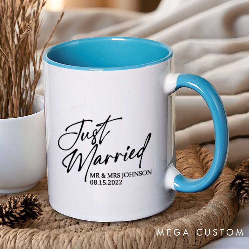 Personalized Modern Just Married Newlyweds Wedding Couple Mugs