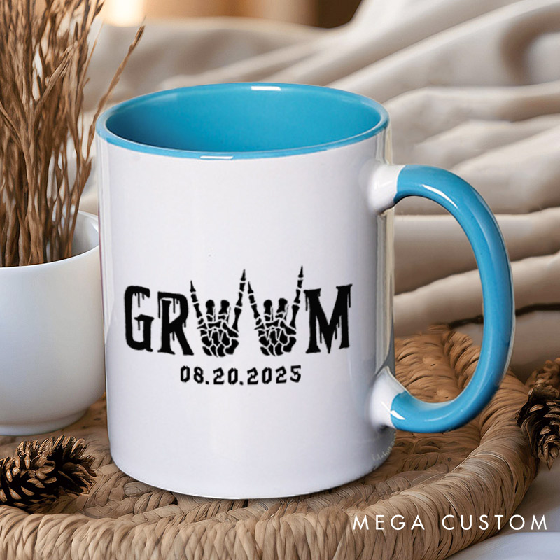 Personalized Funny Gesture Skeleton Bride and Groom Matching Wedding Couple Mugs