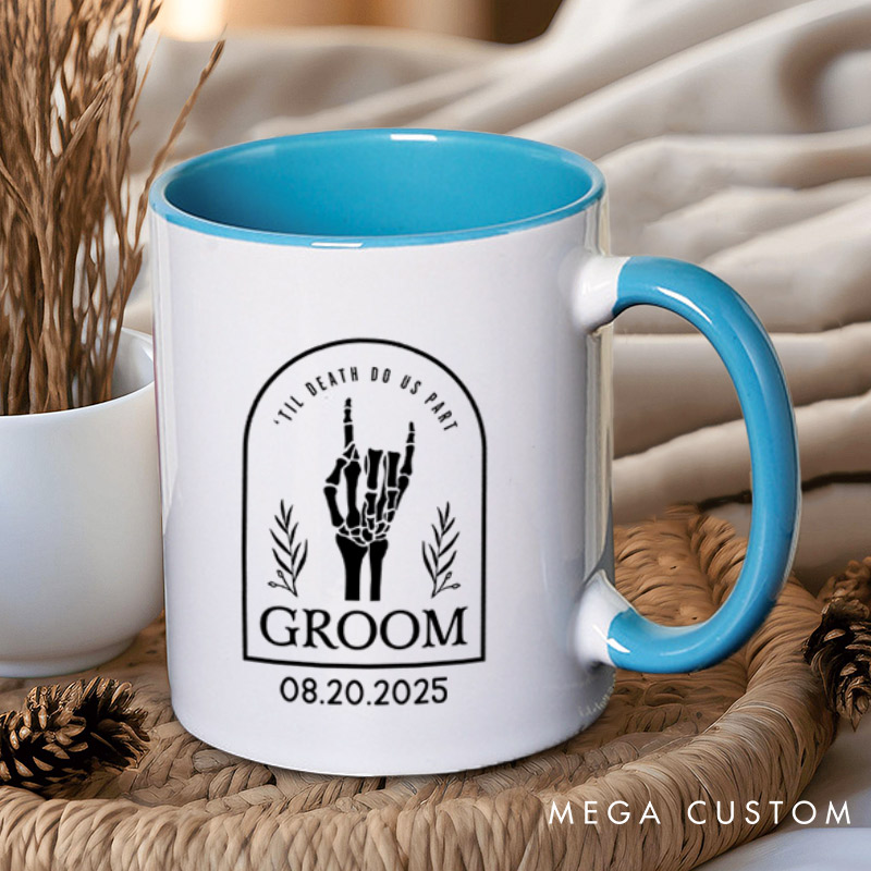 Personalized Skeleton Hand Gestures Garden Bride and Groom Matching Wedding Couple Mugs