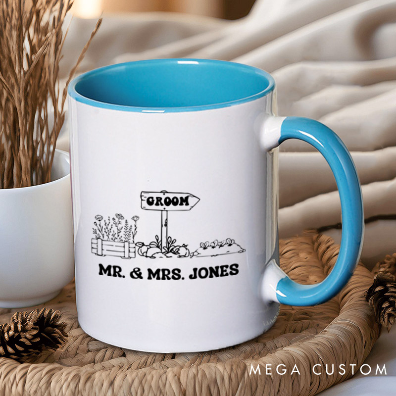 Personalized Rustic Bride and Groom Countryside Matching Wedding Couple Mugs