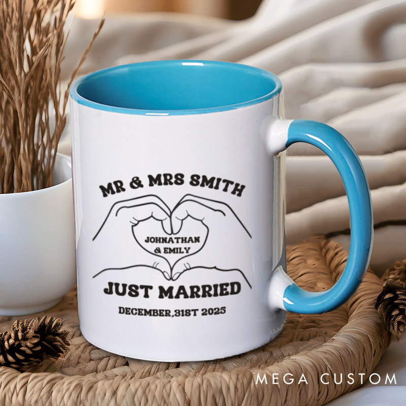 Personalized Heartfelt Gesture Just Married Mr and Mrs Wedding Couple Mugs