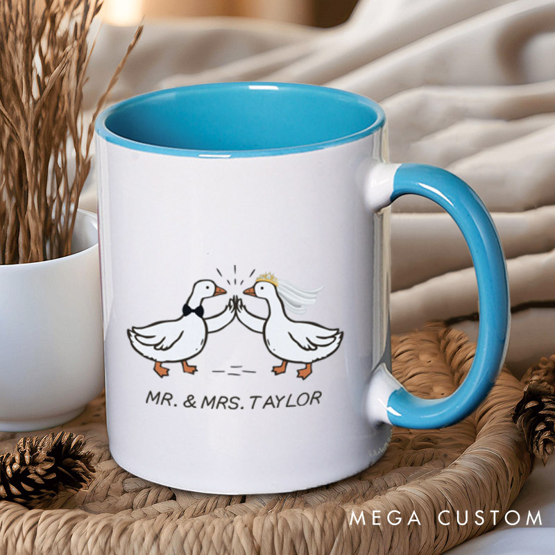 Personalized Mr and Mrs Silly Goose Bride and Groom Wedding Couple Mugs