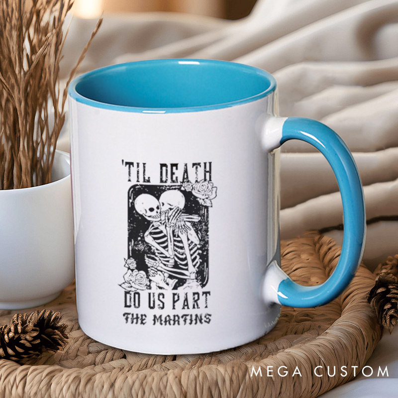 Personalized Til Death Do Us Part Hugging Skeleton Matching Wedding Couple Mugs