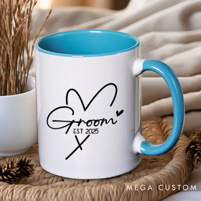 Personalized Bride and Groom with Heart Wedding Couple Mugs