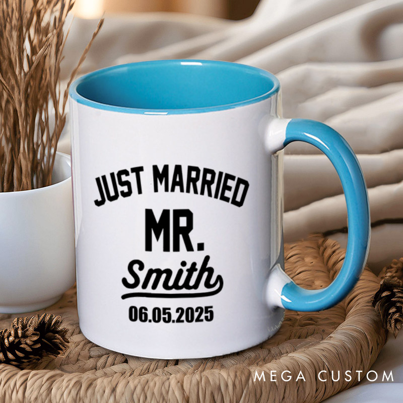 Personalized Classic Just Married Mr and Mrs with Date Wedding Couple Mugs