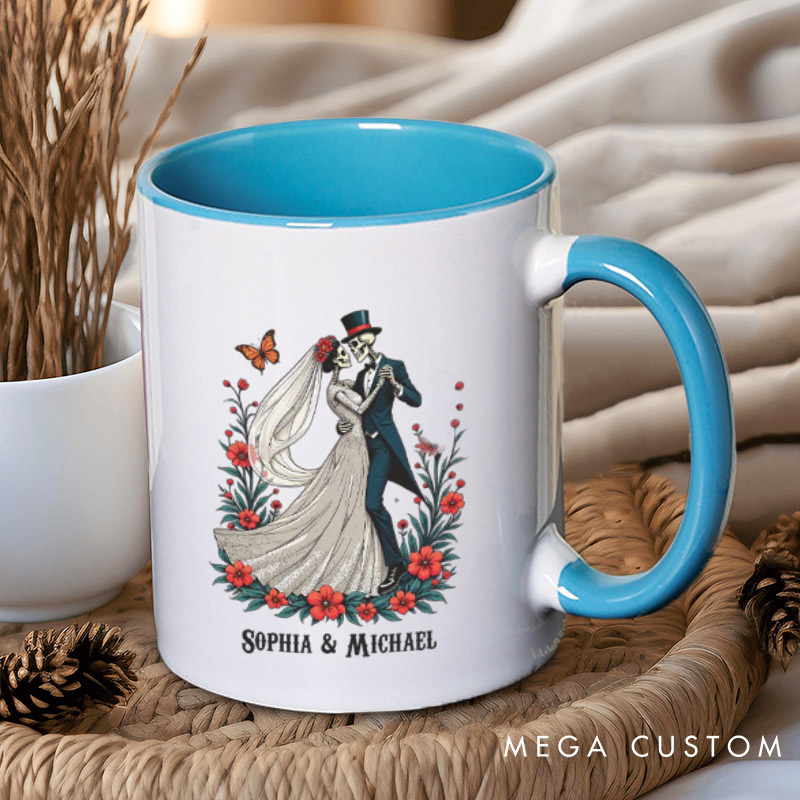 Personalized Romantic Dancing Skeleton Matching Wedding Couple Mugs