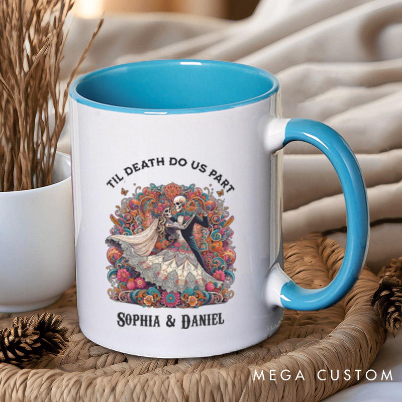 Personalized Til Death Do Us Part Dancing Skeleton Matching Wedding Couple Mugs