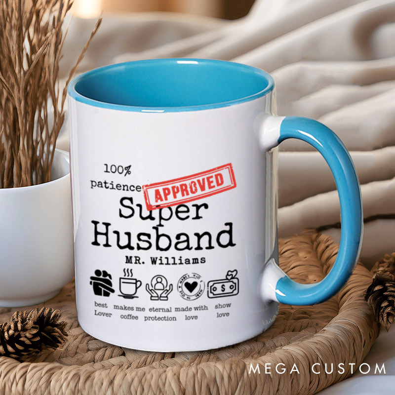Personalized Fun Approved Super Wife and Super Husband Matching Wedding Couple Mugs