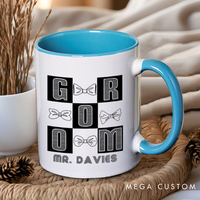 Personalized Chic Bow-Themed Bride and Groom Matching Wedding Couple Mugs