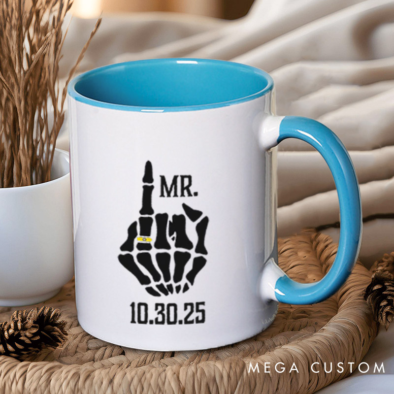 Personalized Funny Gesture Skeleton Mr and Mrs Matching Wedding Couple Mugs