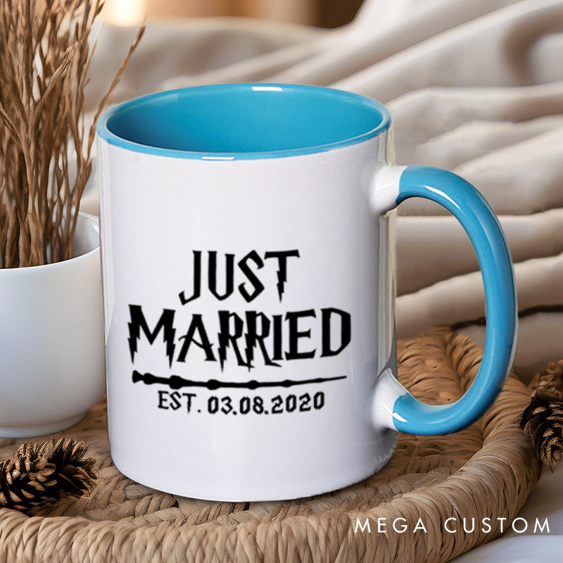 Personalized Just Married with Date Matching Wedding Couple Mugs