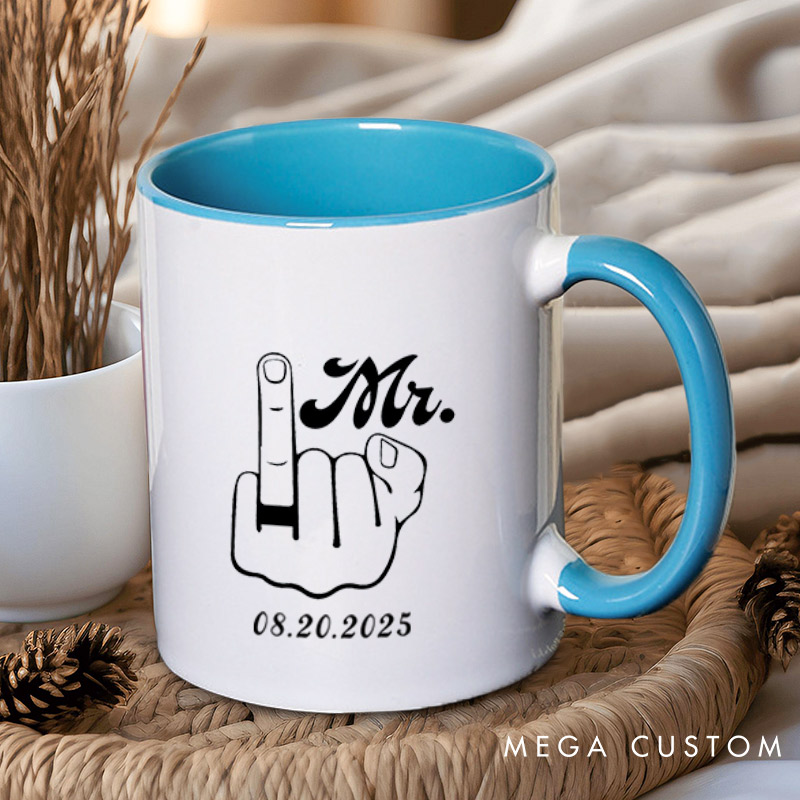 Personalized Funny Gesture Mr and Mrs Matching Wedding Couple Mugs