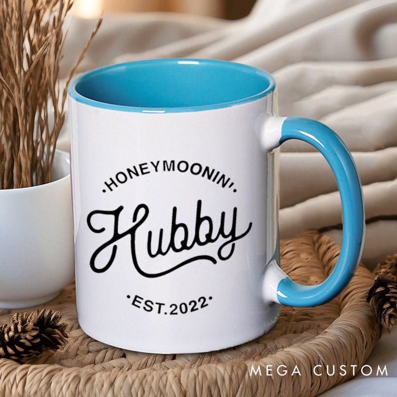 Personalized Chic Honeymoon' Wifey and Hubby Matching Honeymoon Couple Mugs