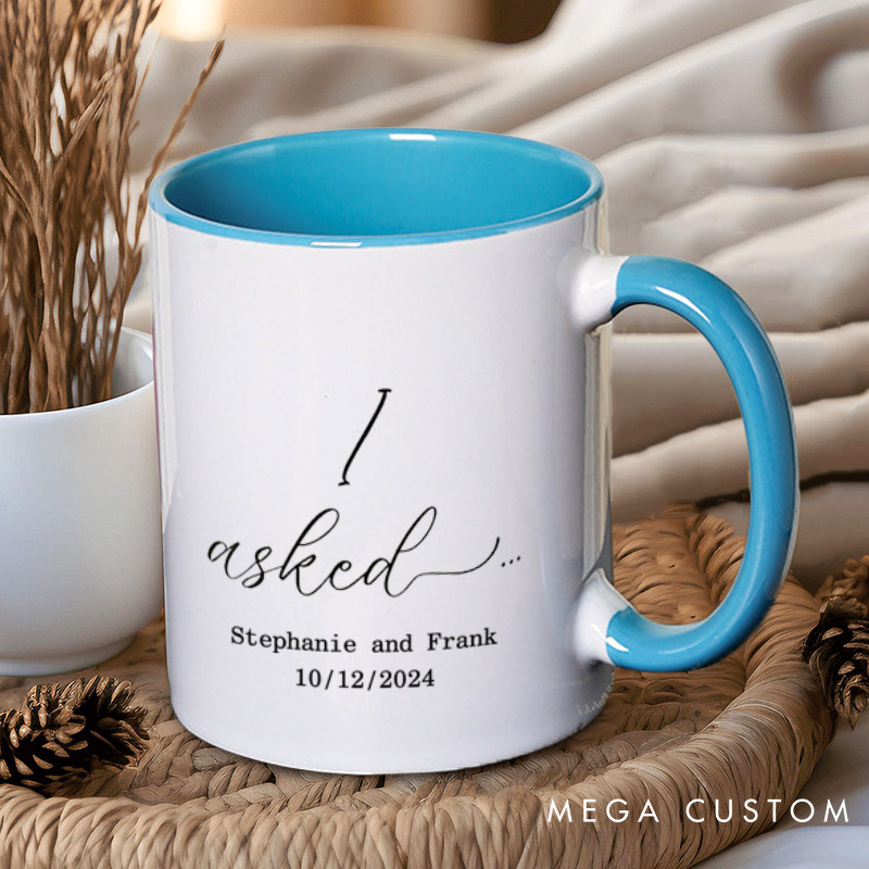 Personalized Minimalist I Asked and I Said Yes Engagement Announcement Matching Engagement Couple Mugs