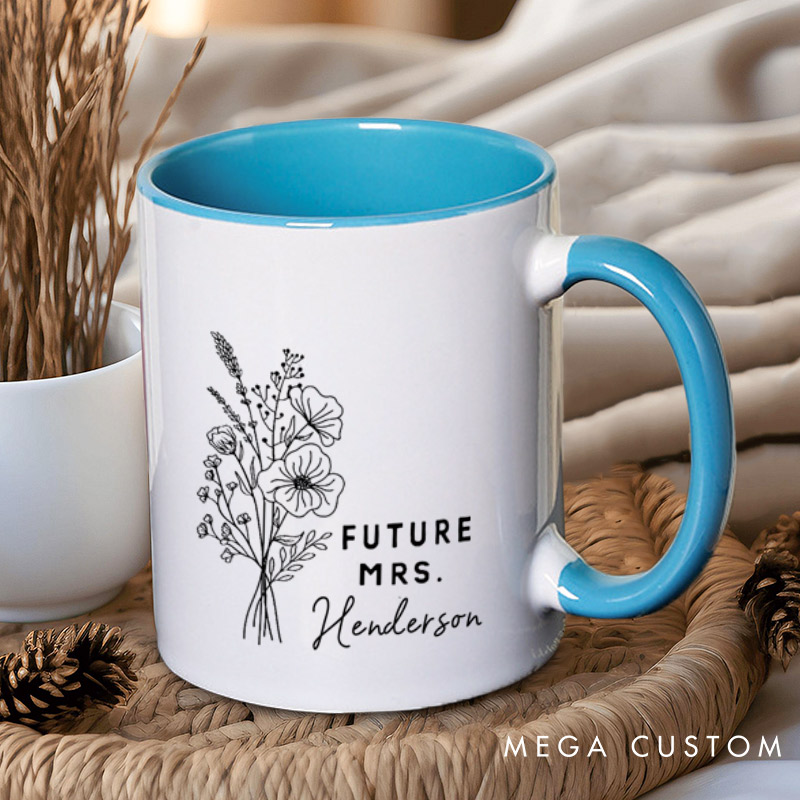 Personalized Elegant Hand-Drawn Morning Glory Flowers Future Mers Fiancee Engagement Fiancée Mugs