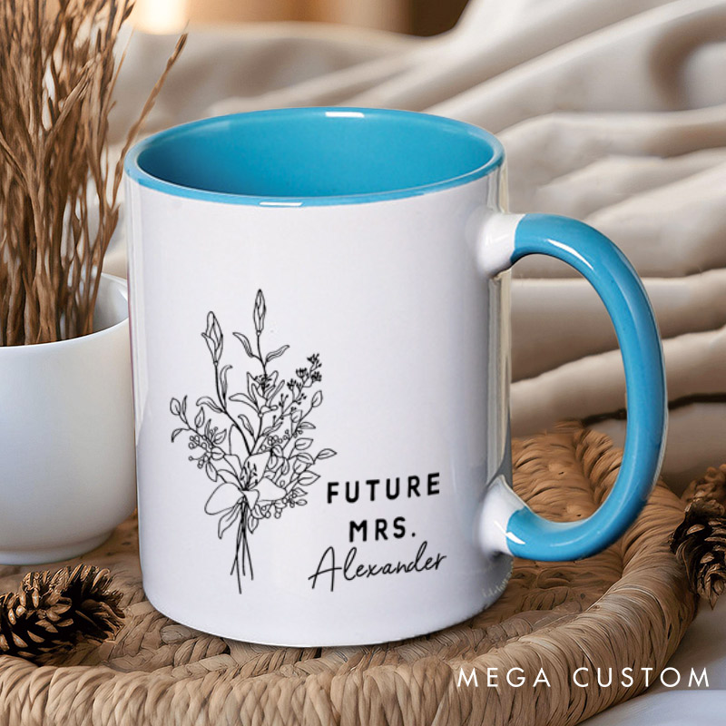 Personalized Elegant Hand-Drawn Lily Flowers Future Mers Fiancee Engagement Fiancée Mugs