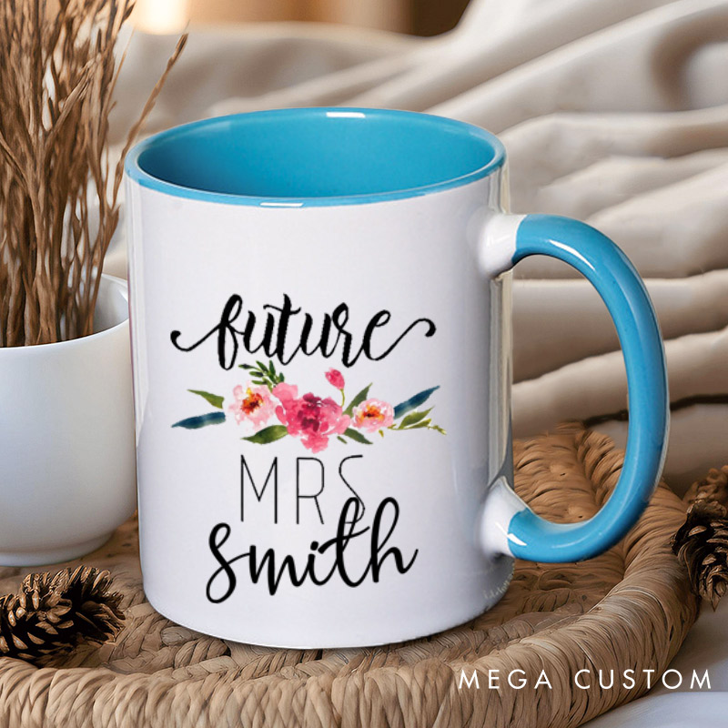 Personalized Watercolor Floral Future Mrs Fiancee Engagement Fiancée Mugs