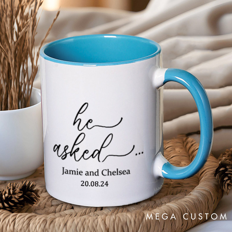 Personalized He Asked and She Said Yes Engagement Couple Mugs