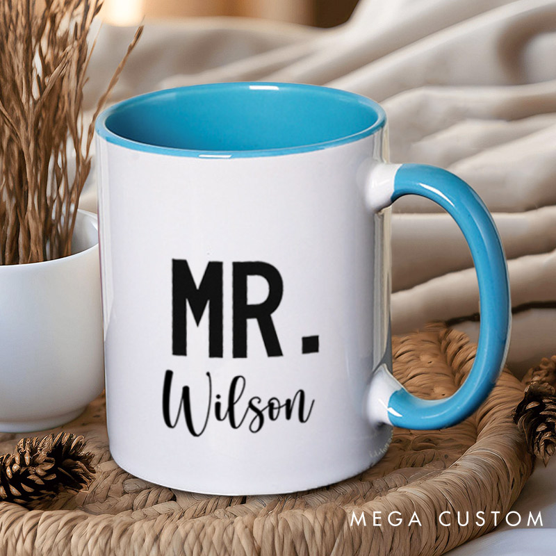 Personalized Modern Mr and Future Mrs Engagement Couple Mugs